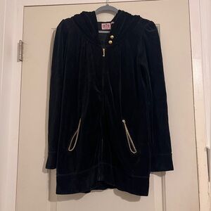Juicy Couture Velour Y2K Long Sweater Dress Black Gold Vintage Retro 90s Hoodie‎